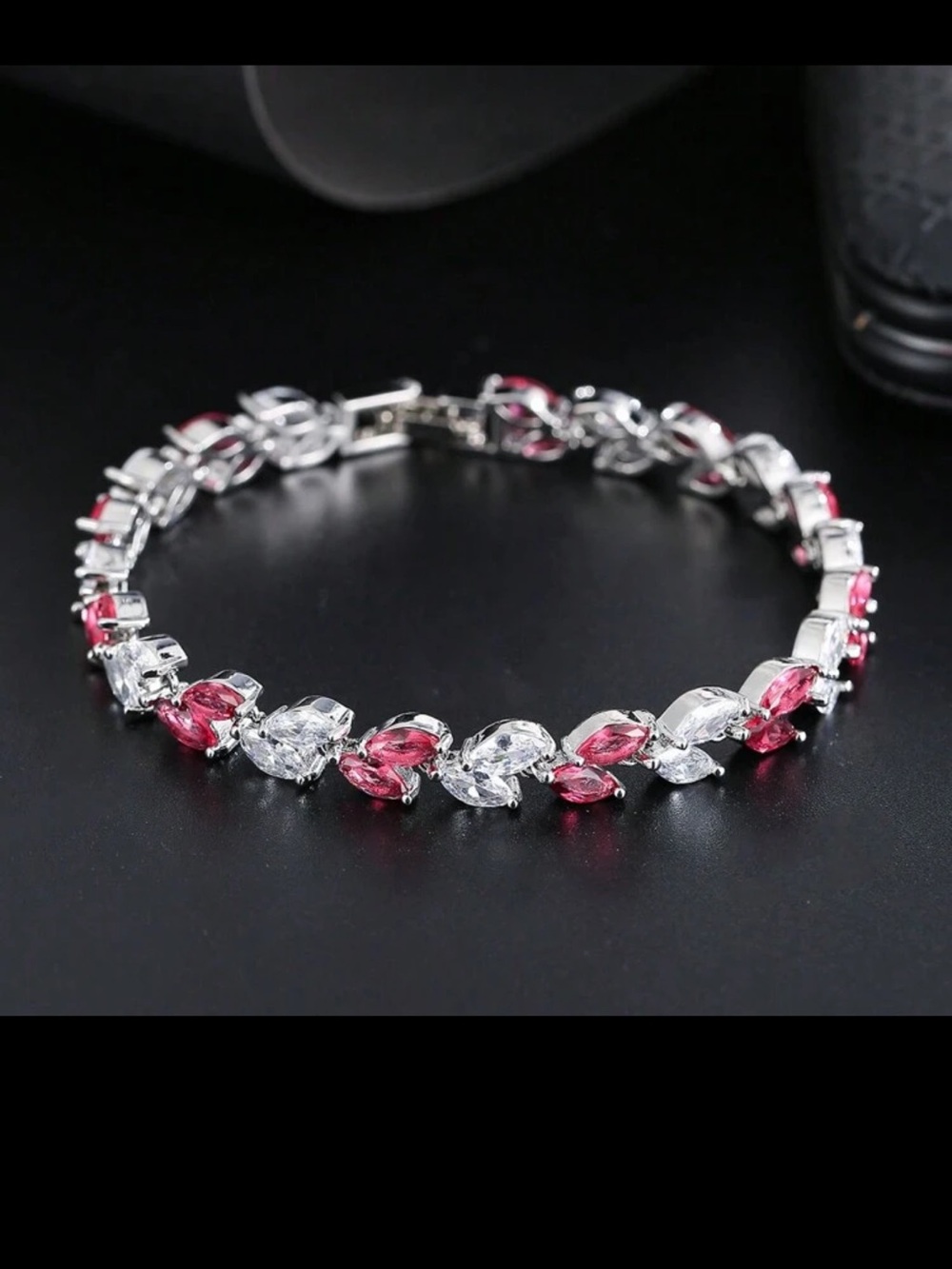 Silver-Tone Pink & Clear Crystal Tennis Bracelet - Women Jewelry